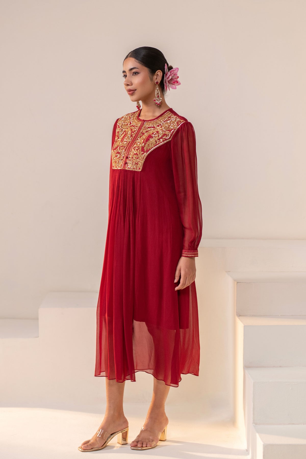 Maroon  Embellished  Dress