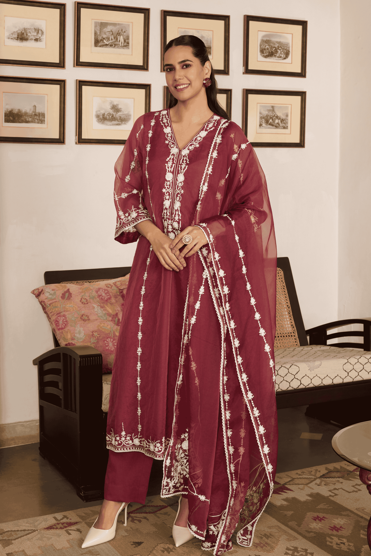 Brown Embroidered Kurta Set