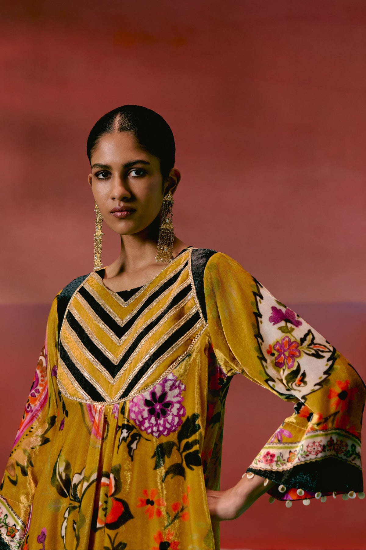 Mustard Floral Tunic Set