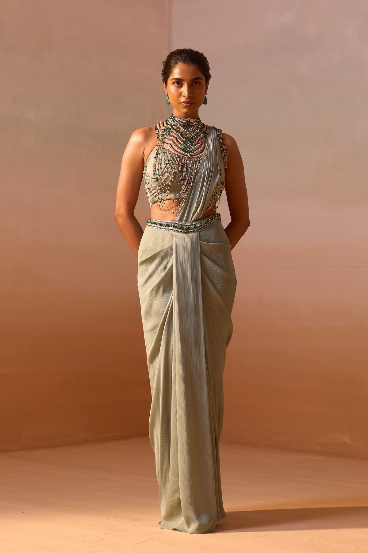 Pista Green Draped Saree