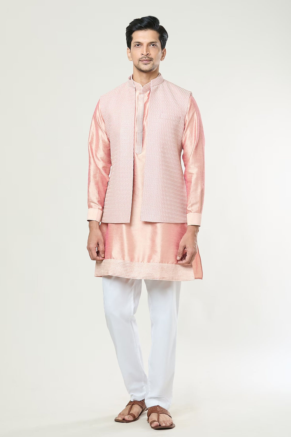 Peach Embroidered jacket Set