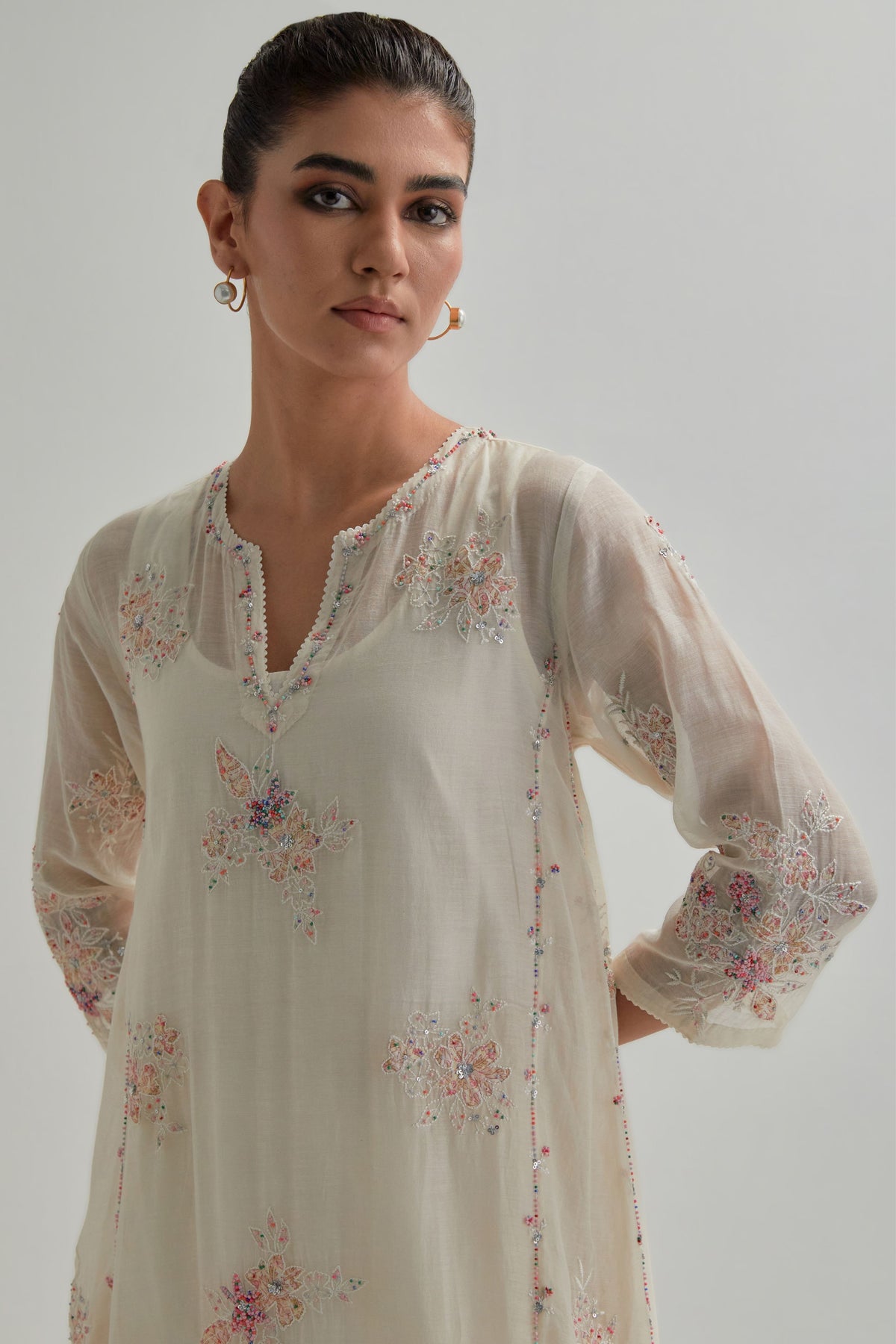 Pink Asymmetric Kurta And Pants