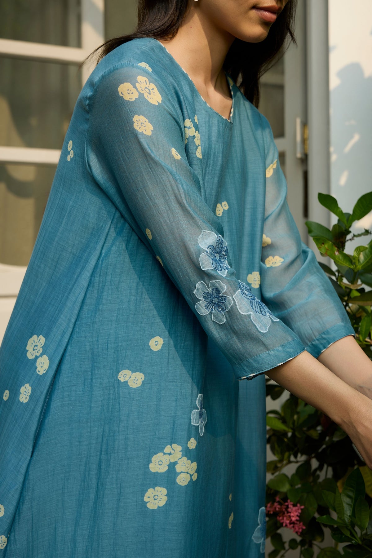 Ocean Blue Applique Kurta Set