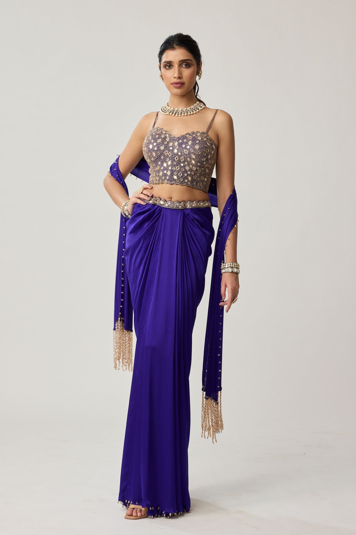 Persian Blue Draped Skirt Set