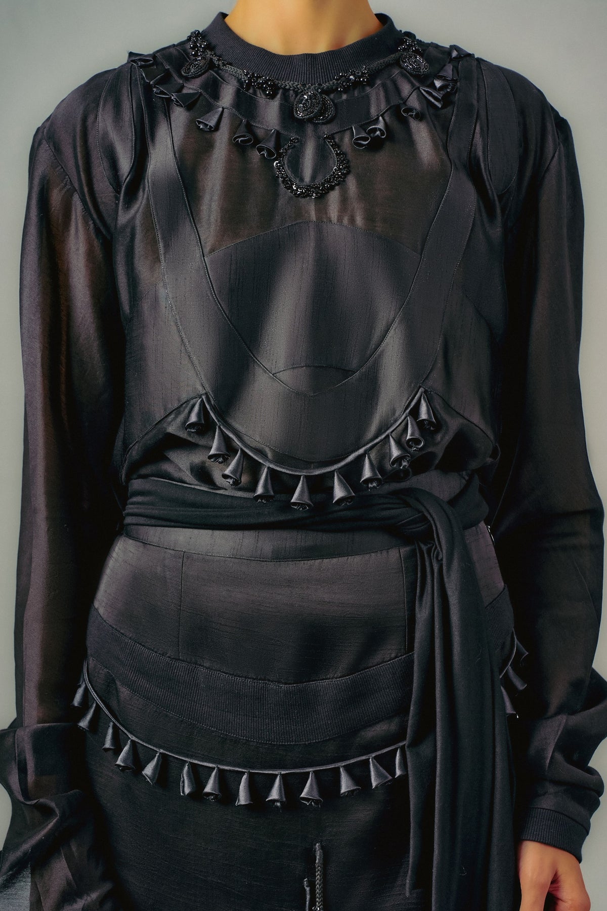 Patchwork Cut-Out Tassels Skirt Set