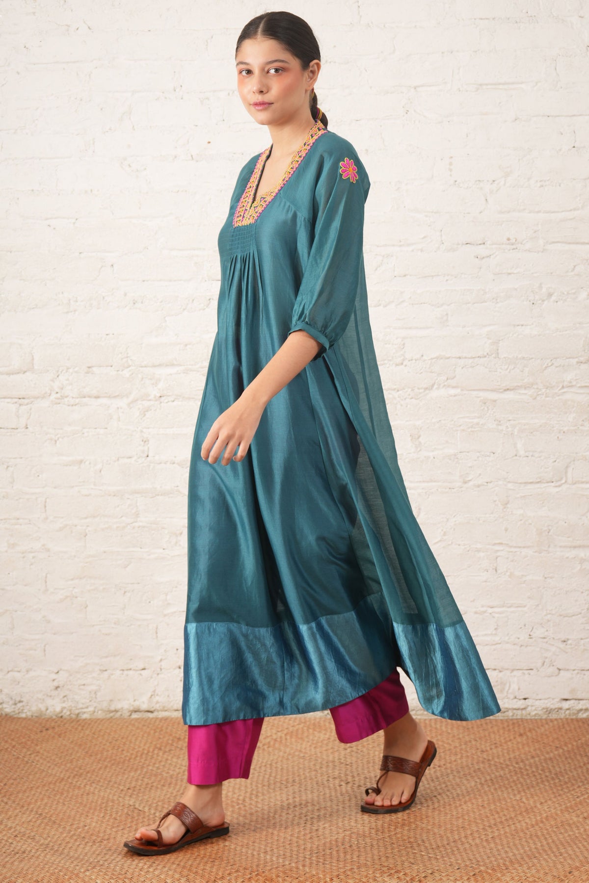 Teal Motif Tunic Set