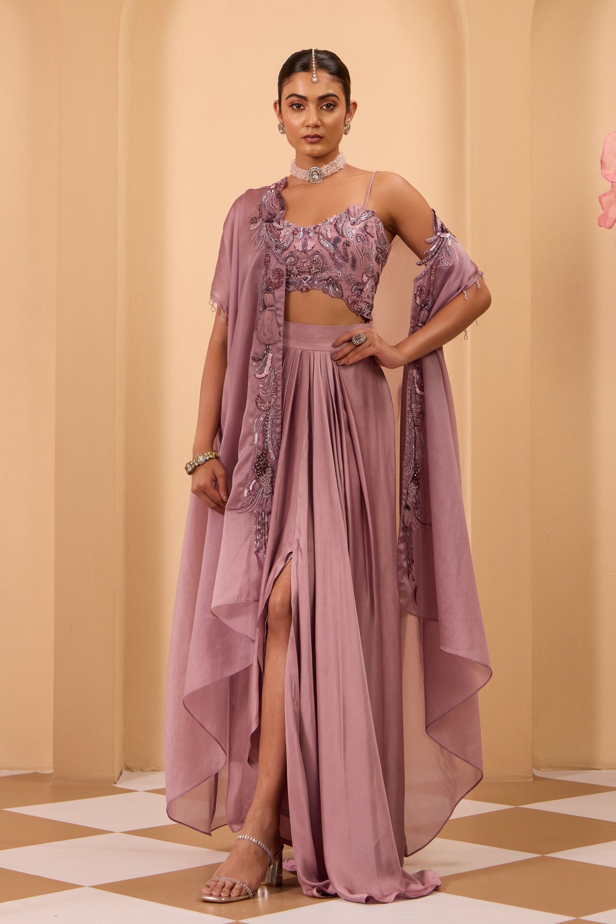 Purple Drape Skirt Set