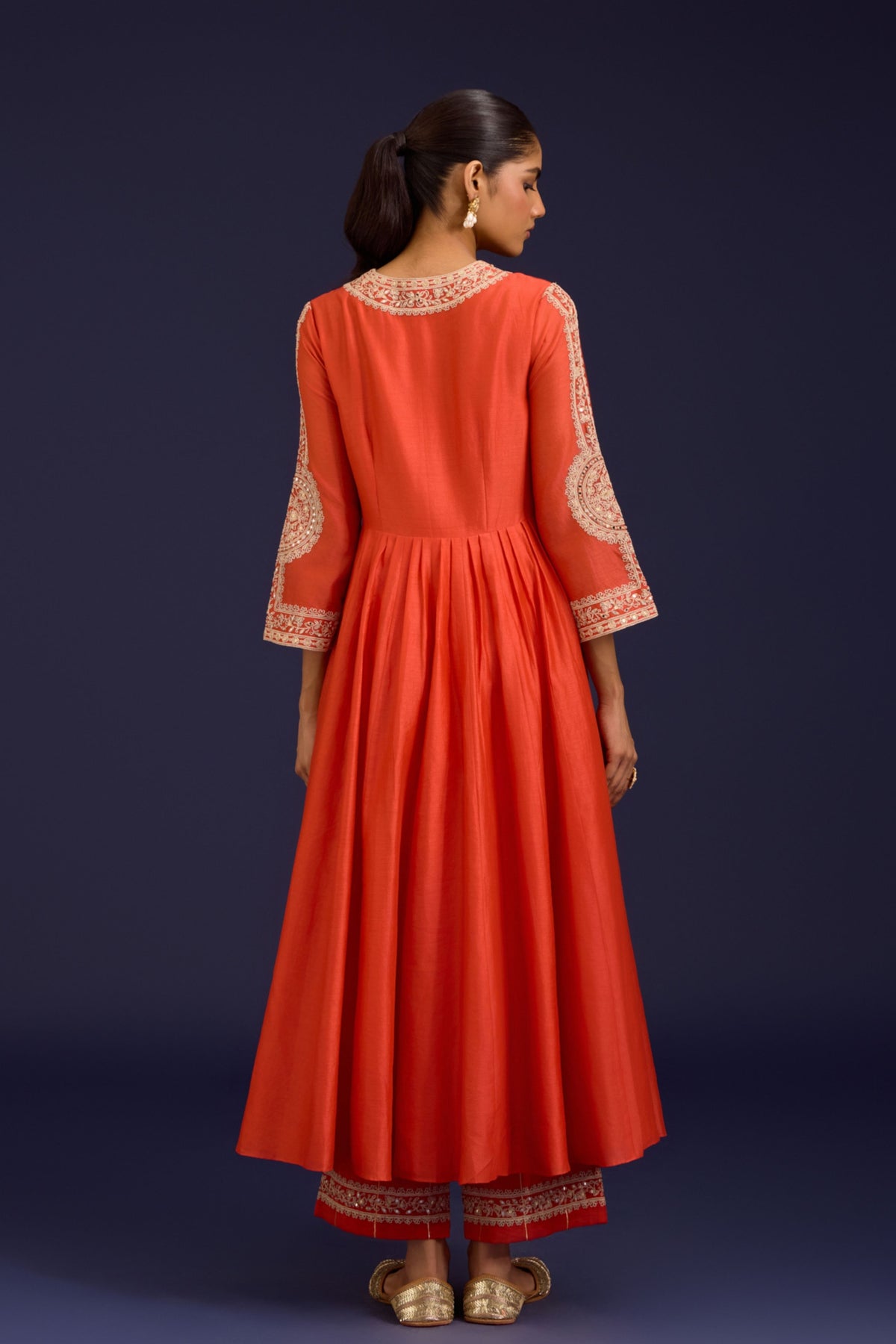 Orange Silk Chanderi Anarkali Set