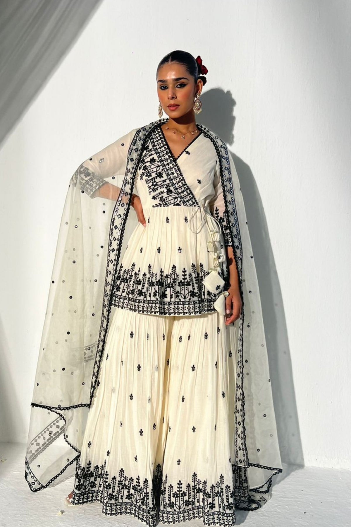 Black &amp; White Lotus Sharara Set