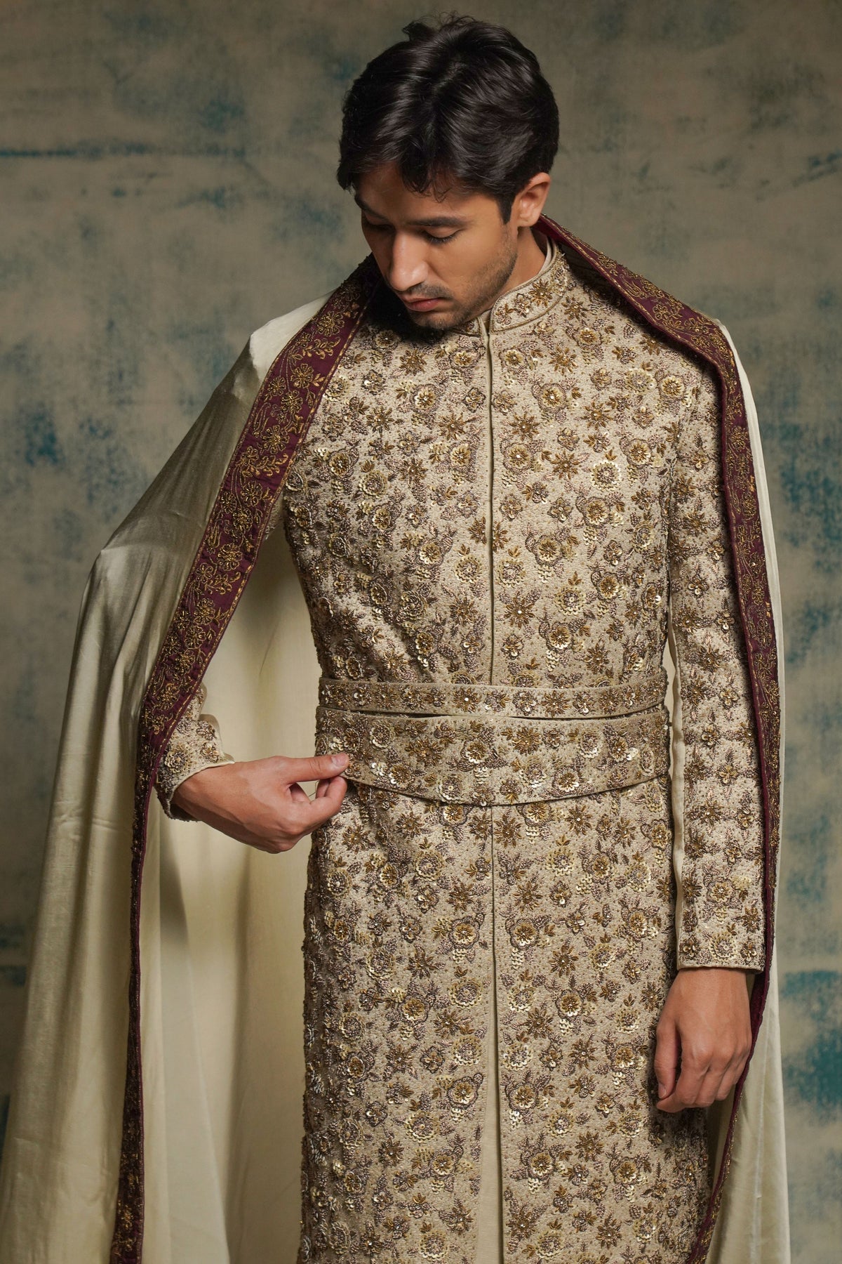 Sand Grey Sherwani Set