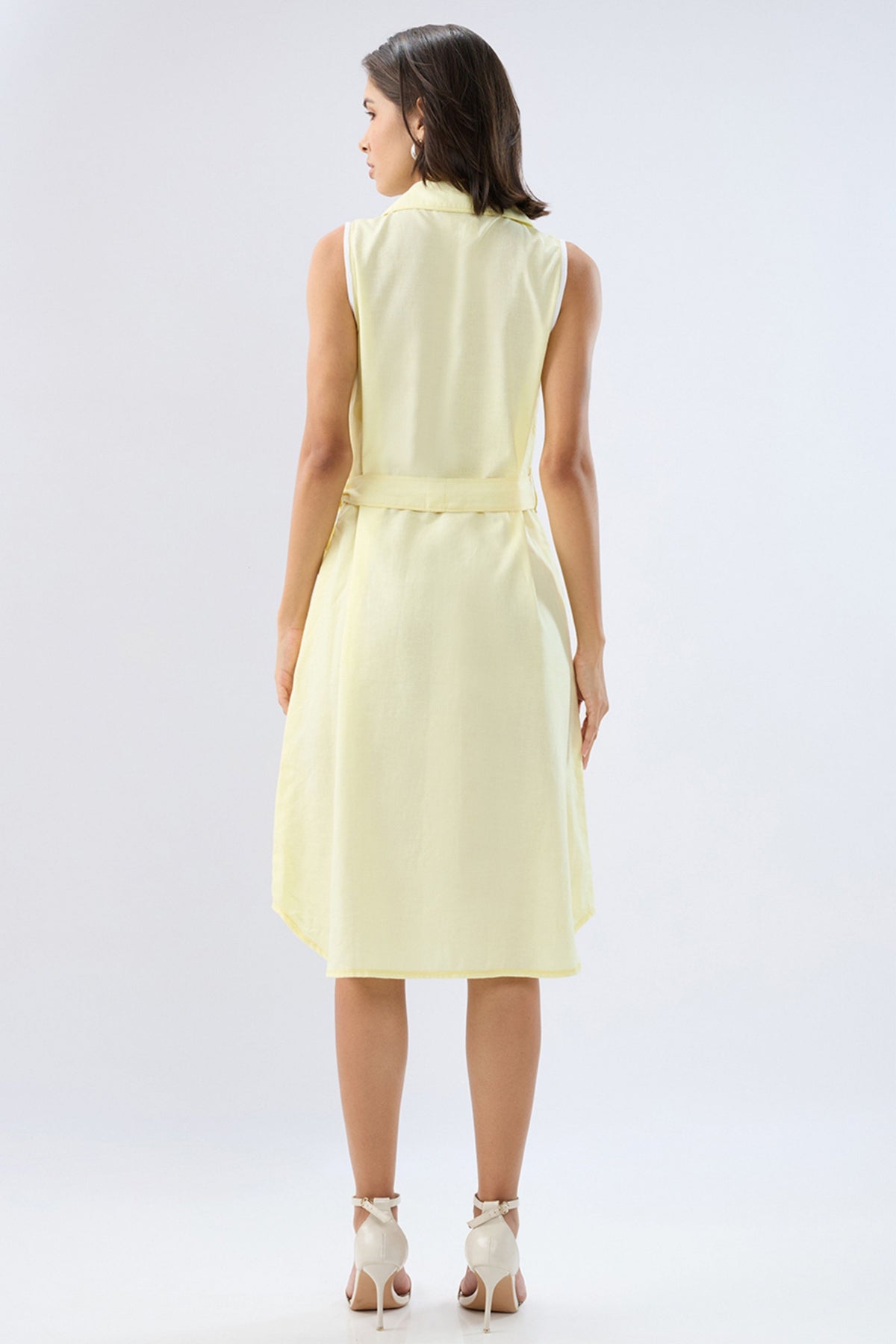 Yellow A-line Tie-up Dress