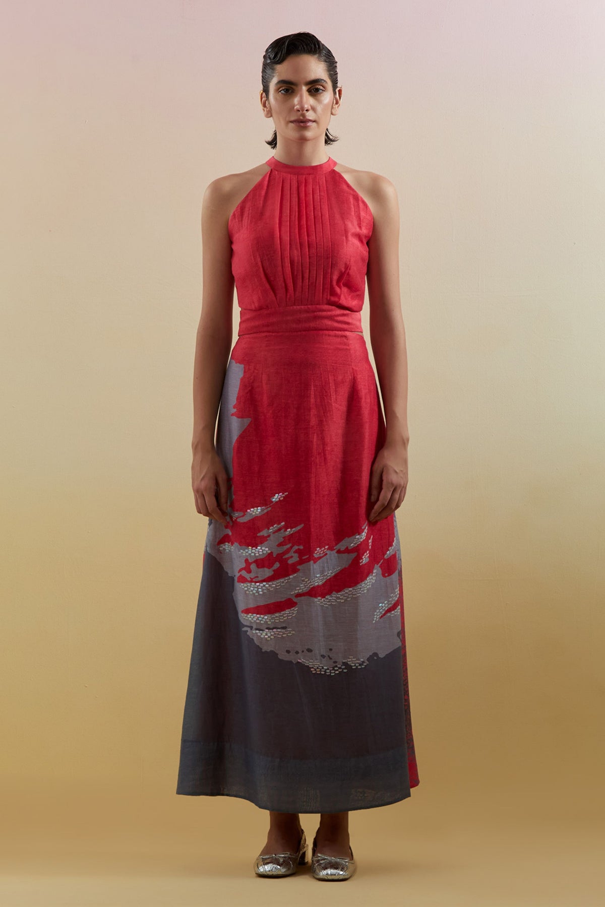 Gliss Pink & Grey Halter Dress