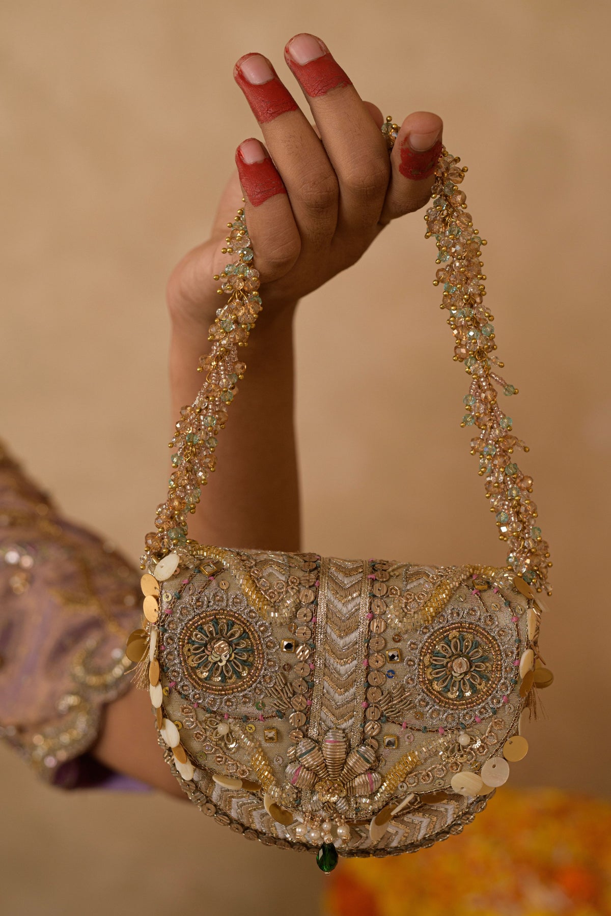Rangrez Mini Flapover Clutch – Gold Silver