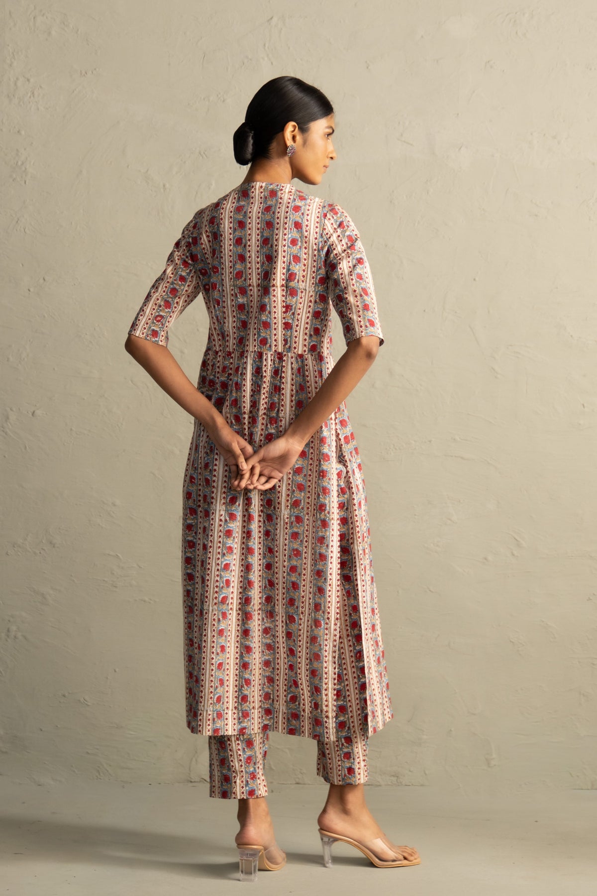 Cream Angrakha Straight Kurta Set