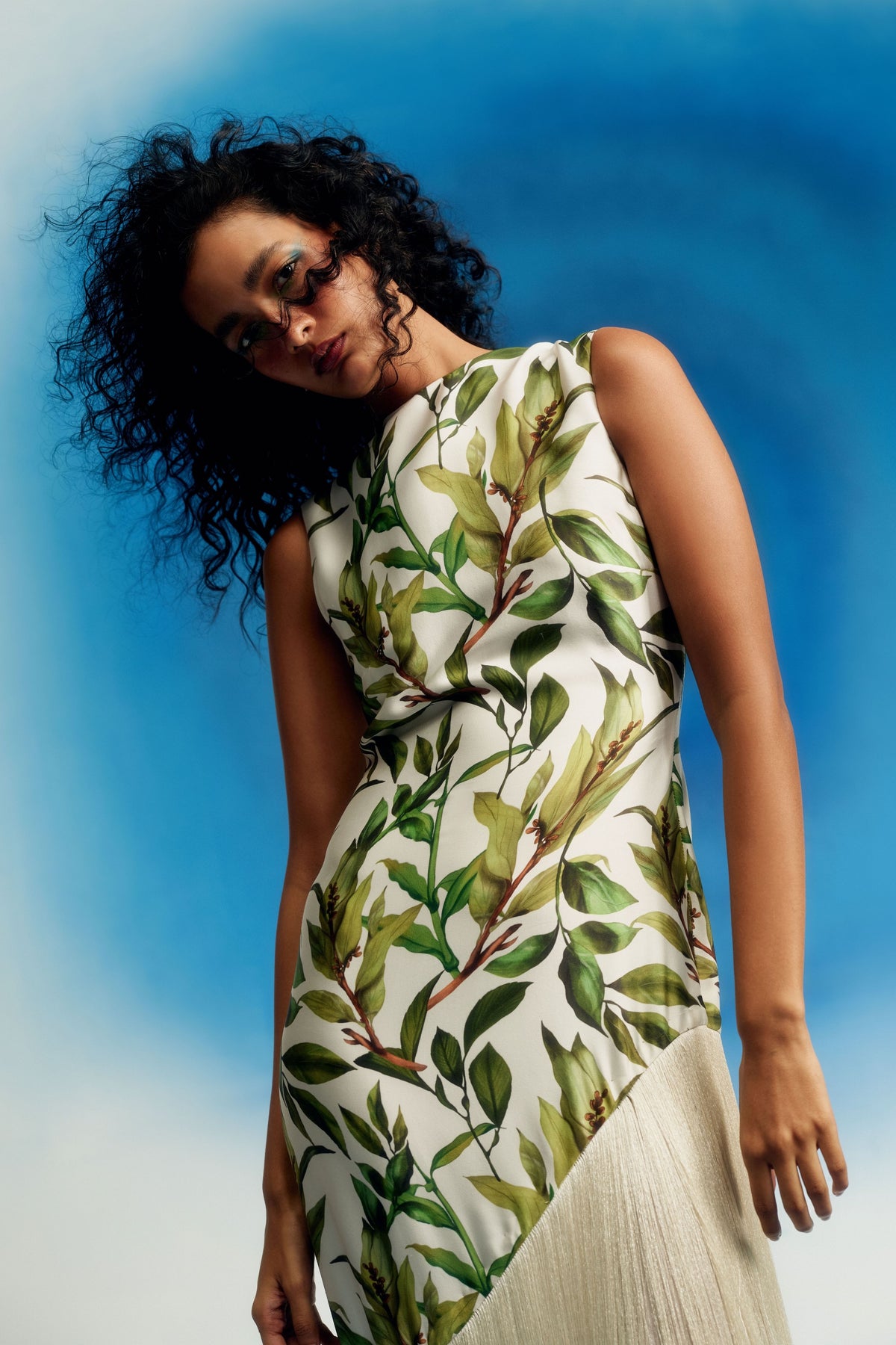 Asymmetric Satin Fringe Dress