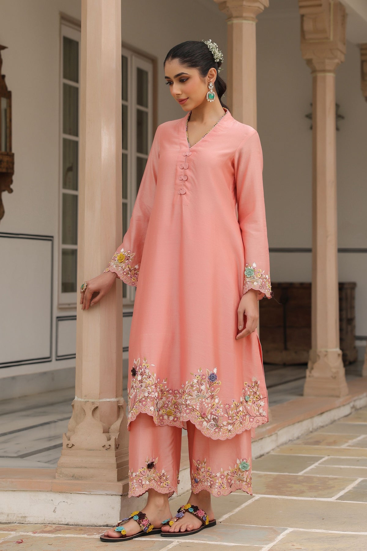 Gulzar Peach  Scallop Kurta Set