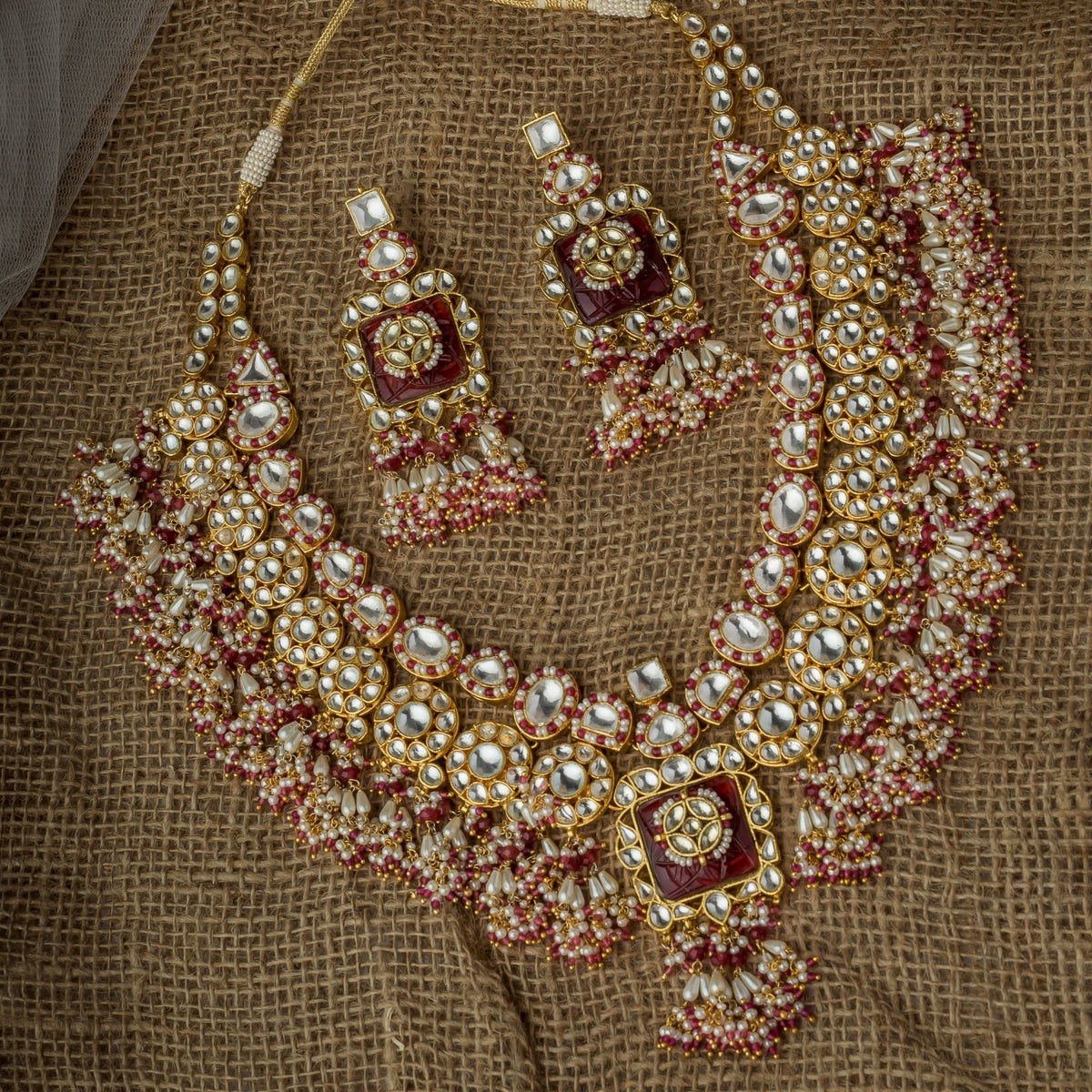 Red Kundan Polki Necklace Set
