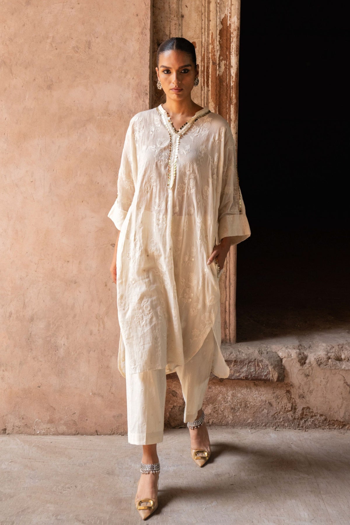 Off White Sunflower Kurta Set