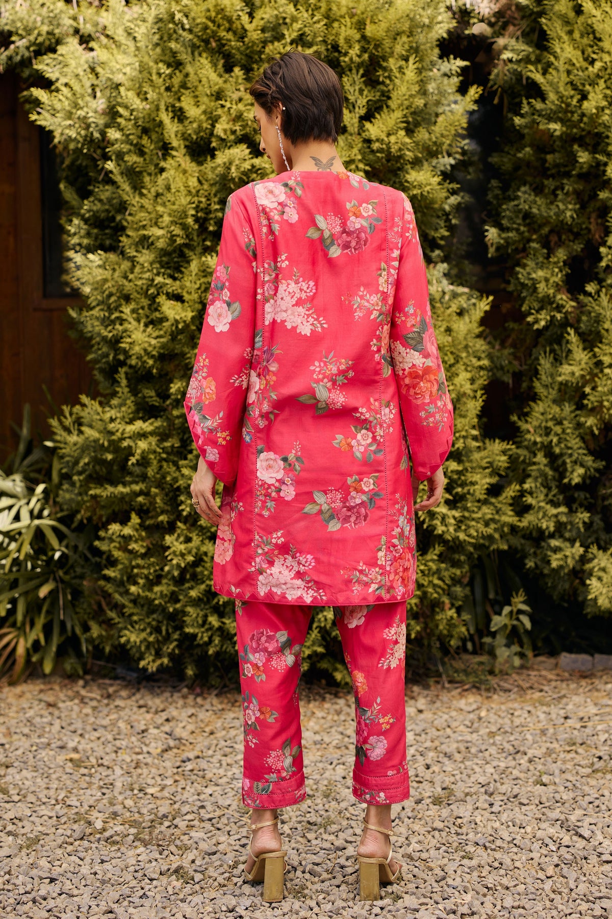 Fuschia Floral Print Kurta