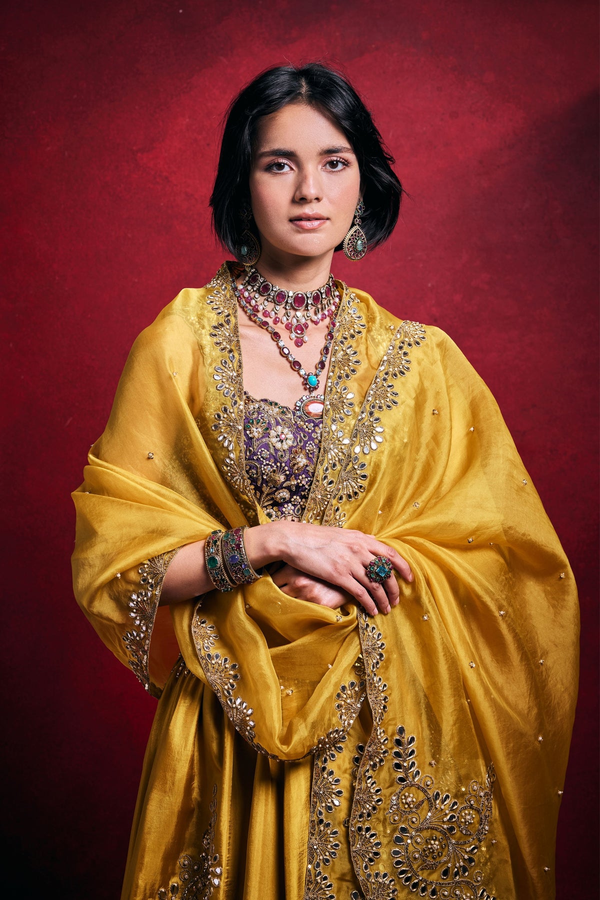 Mustard Silk Lehenga Set