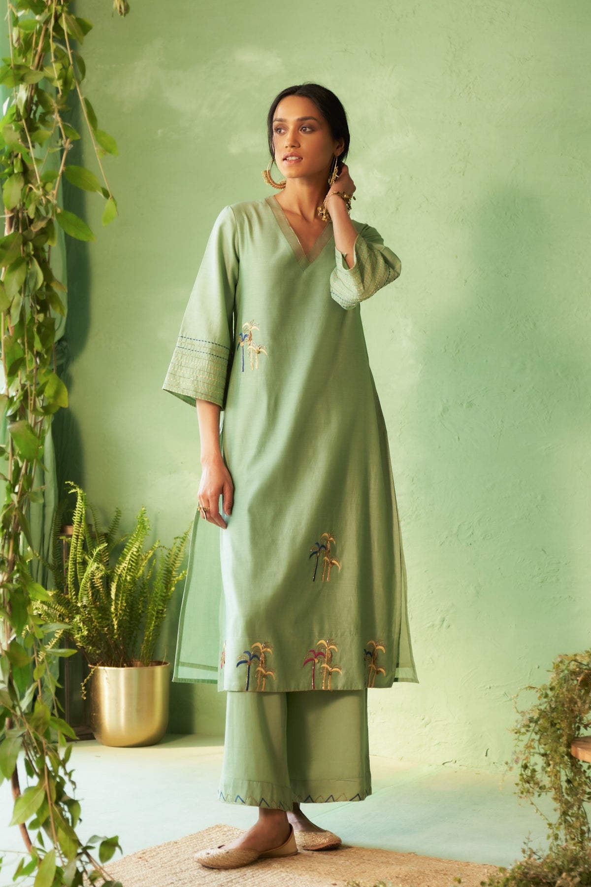 Palm Motif Kurta Set