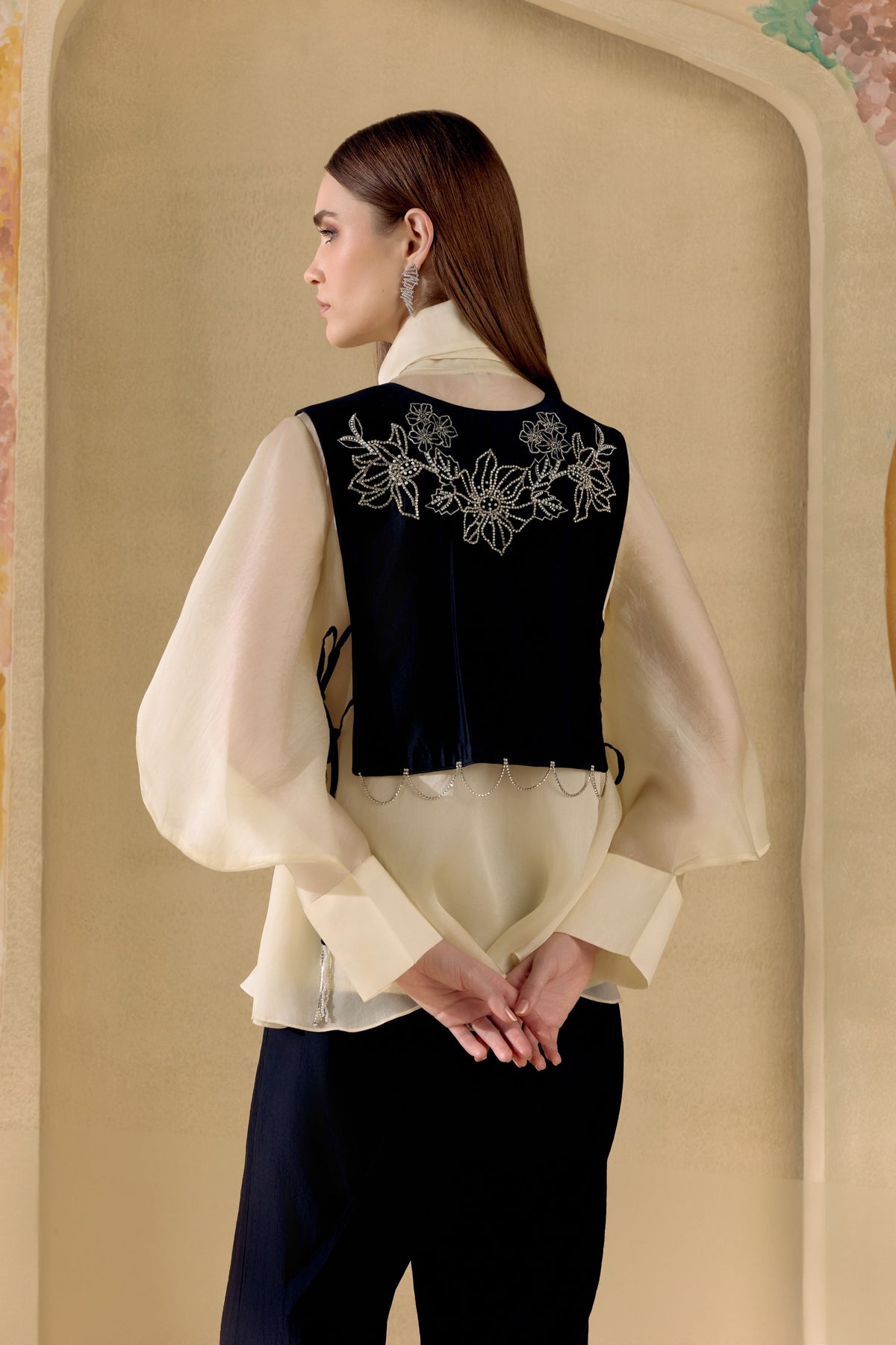 Black And Silver Embellished Vest