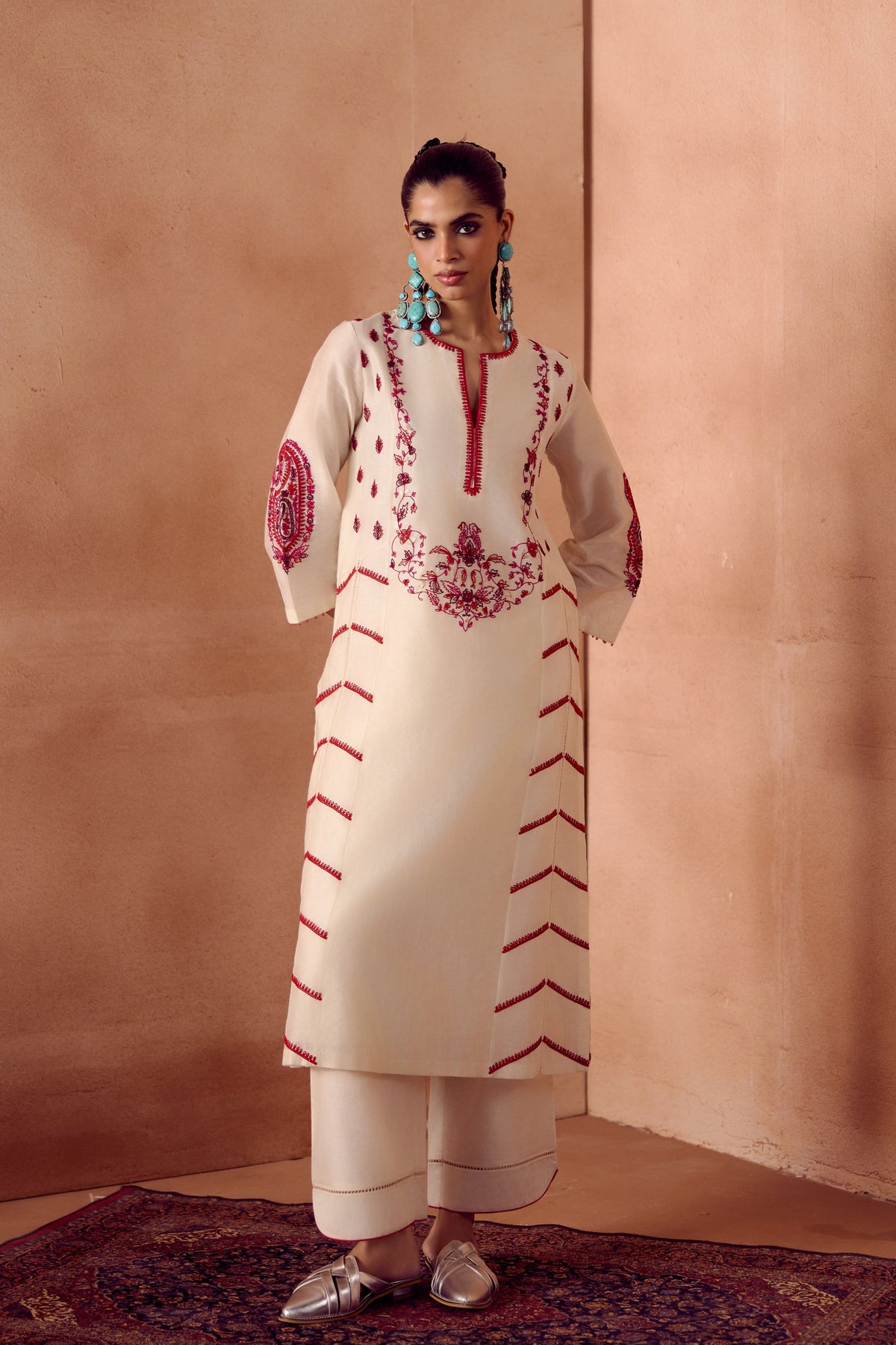 Ivory Red Kurta Set