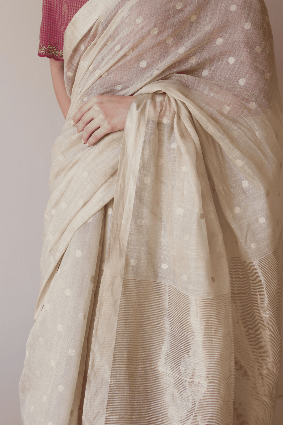 Beige Wildflower Meadow Jamdani Saree