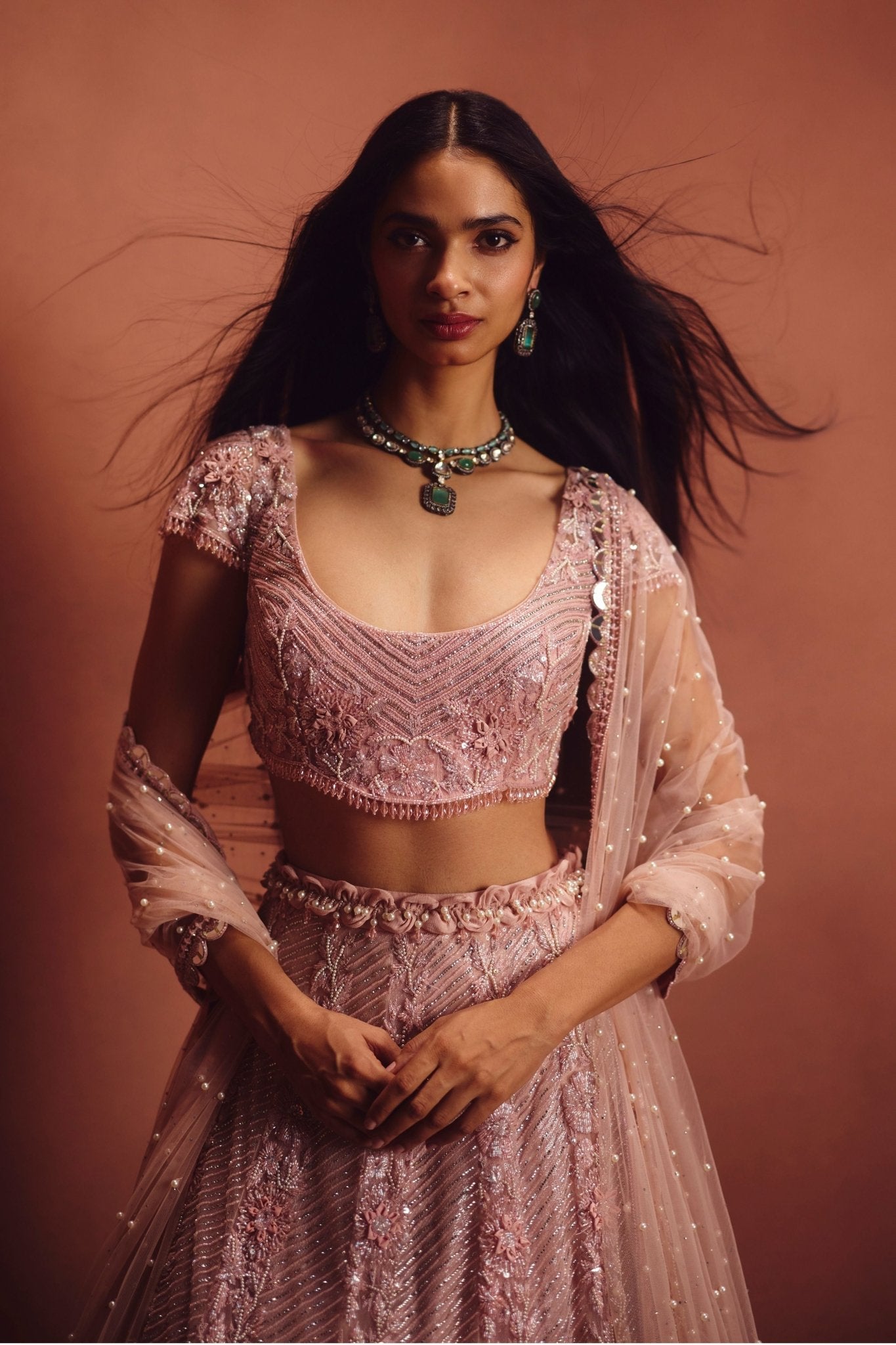 Pink Embellished Lehenga Set - Awigna - Elahe