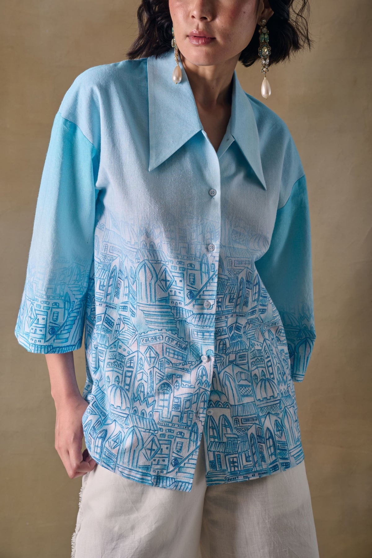 Blue Landscape Kimono Shirt