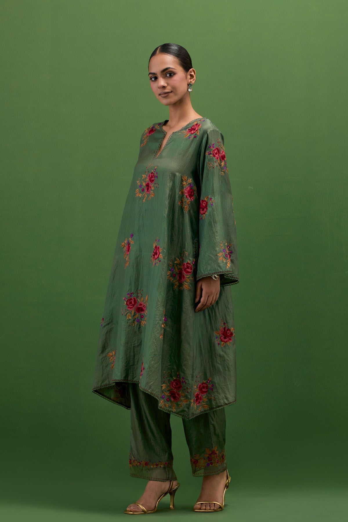 Brunswick Green Roses Kurta Set