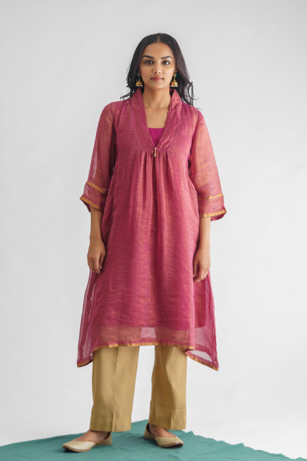 Plum Zari Stripe Tunic Set