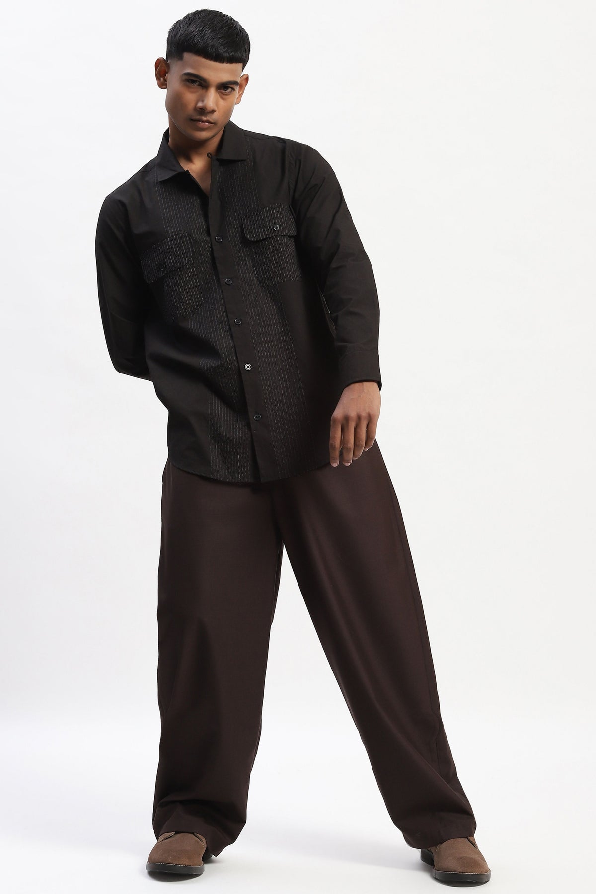 Black Engineered Trapunto Shirt