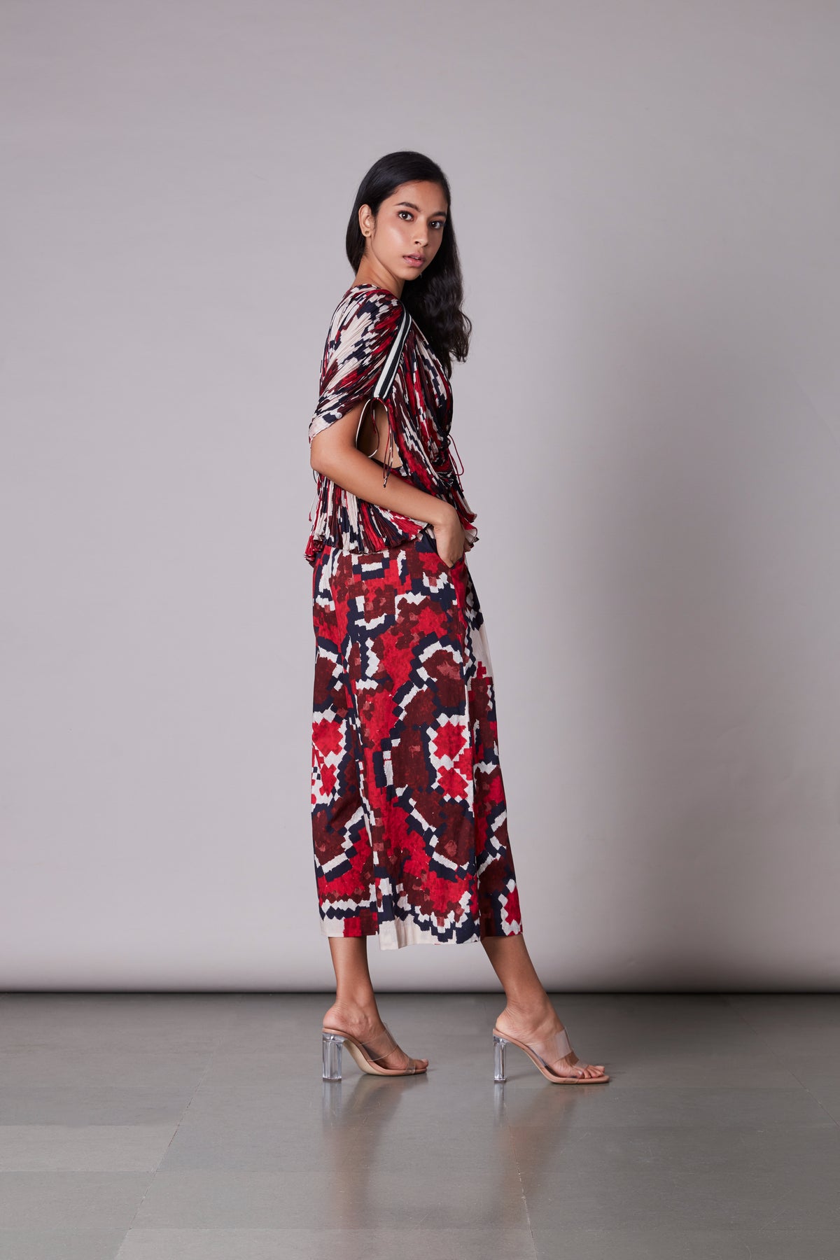 Ikat print blouse with culottes