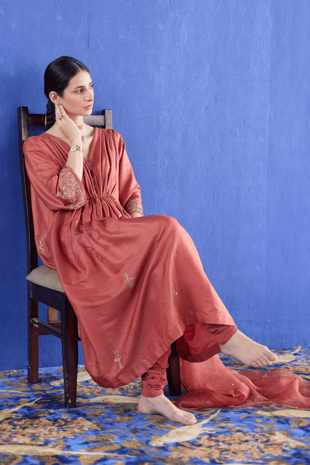 Orange Mani Kaftan Suit