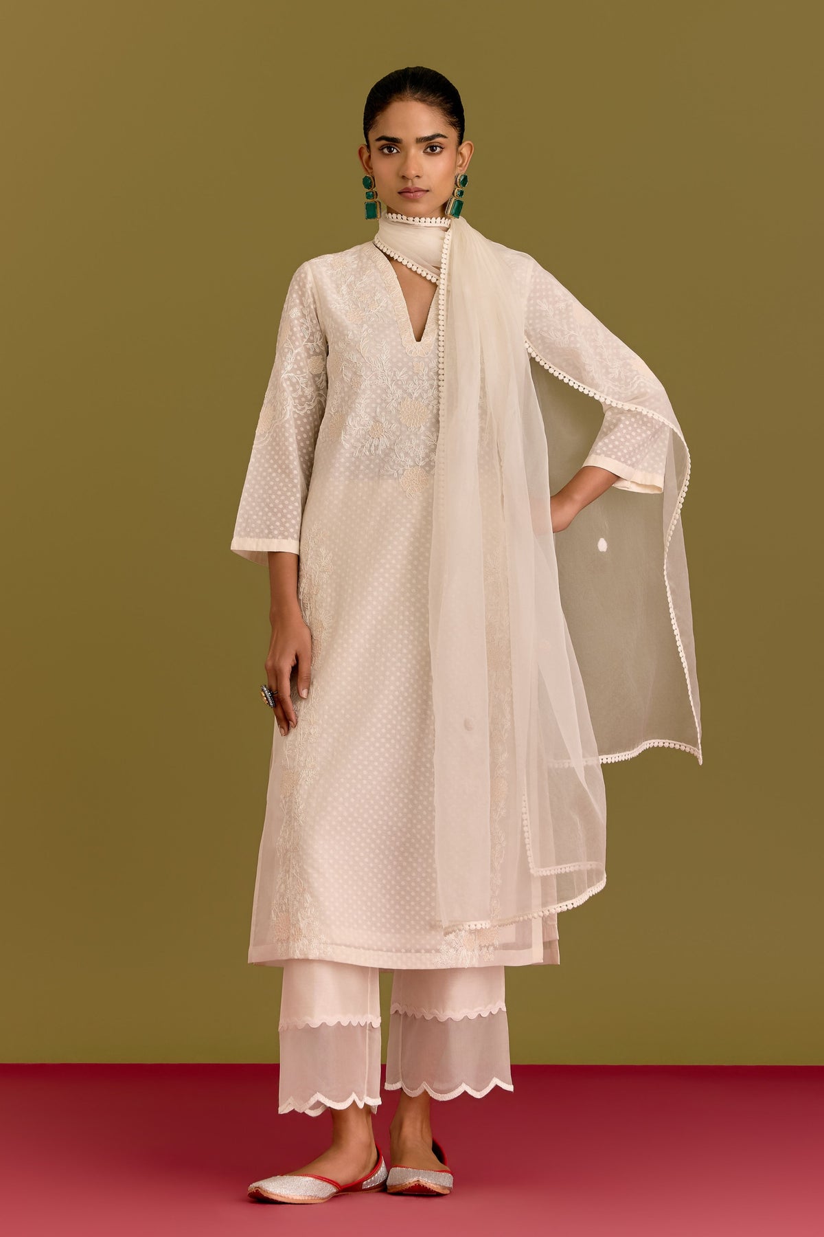 Ivory Woven Kurta Set