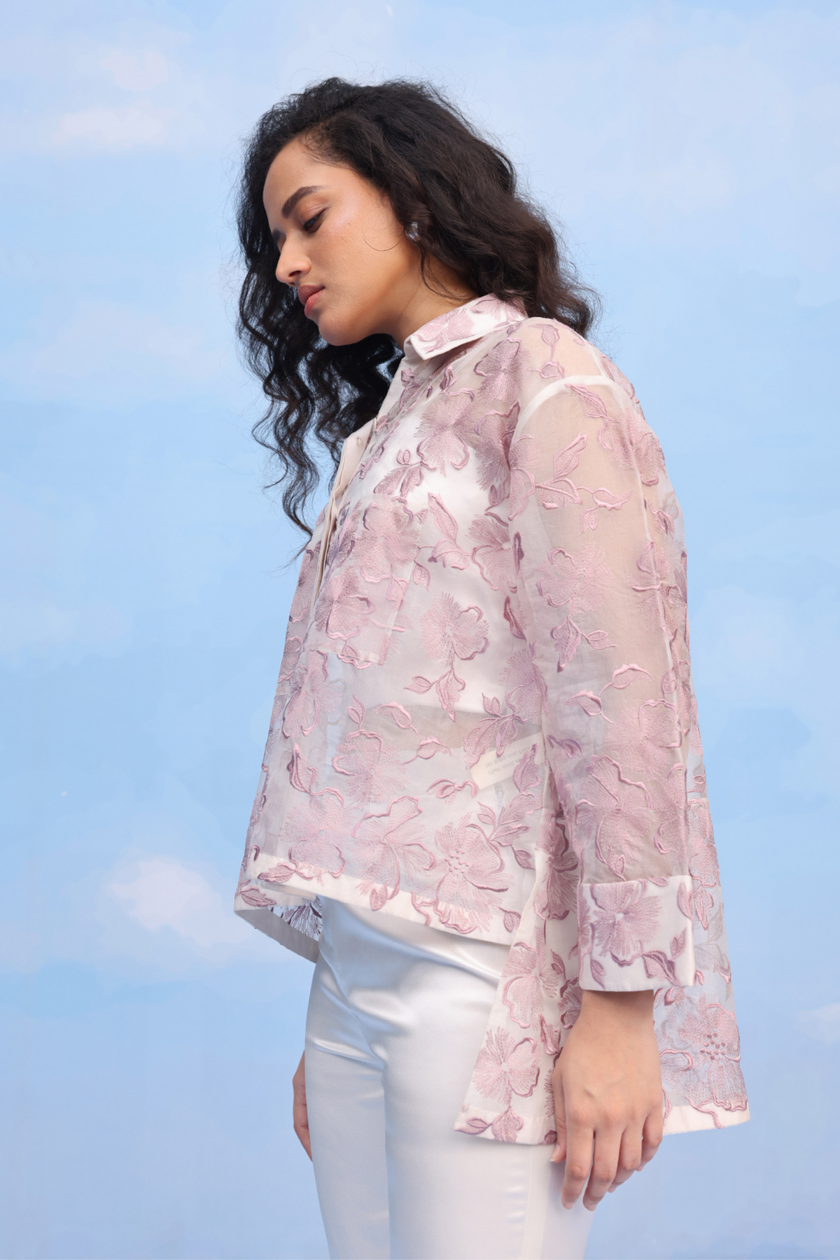Lilac Hibiscus Motif Shirt