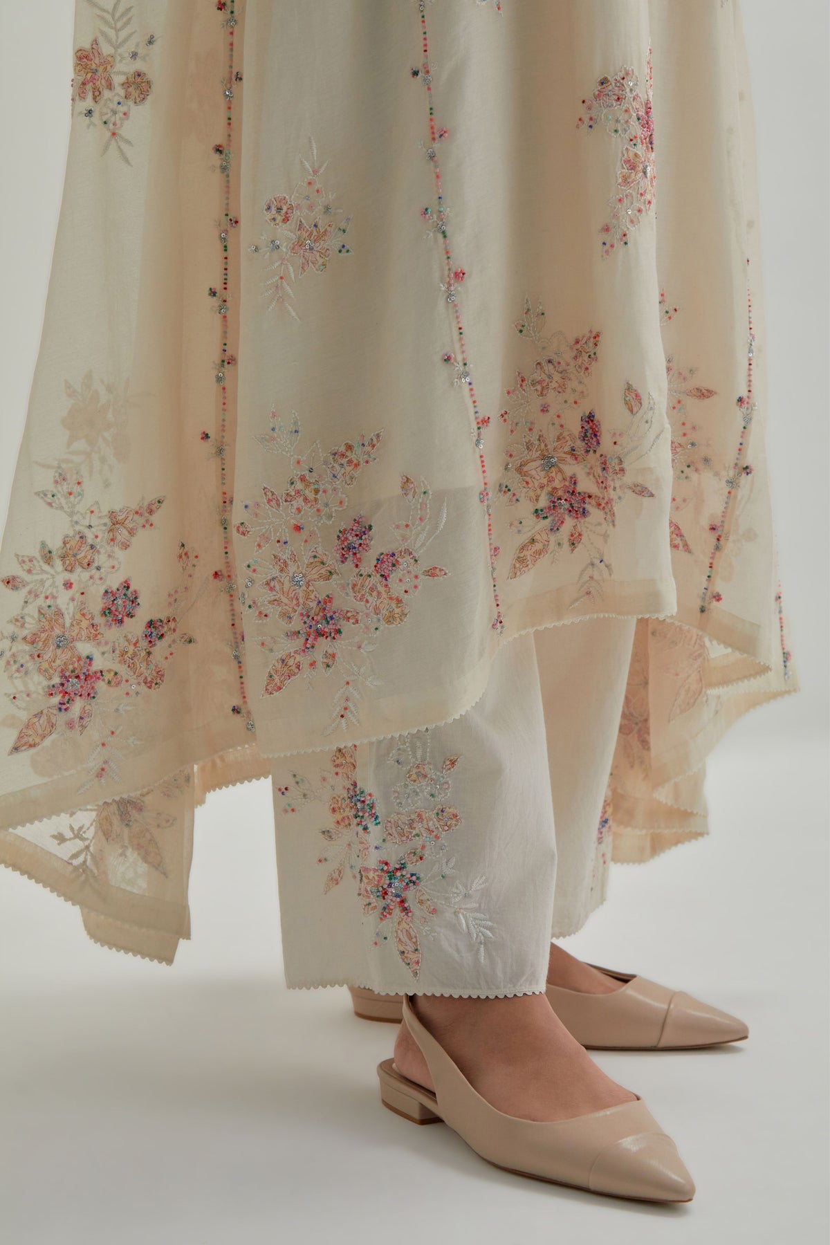 Pink Asymmetric Kurta And Pants