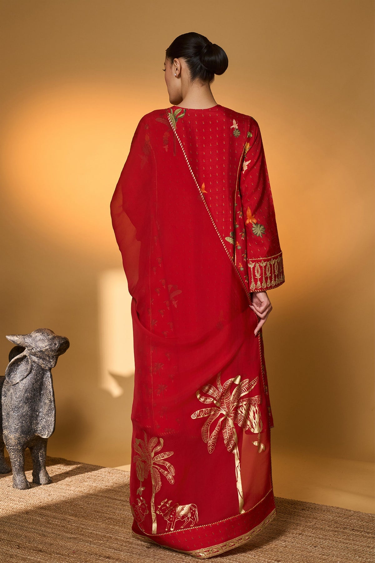 Red Tropical Anarkali Set