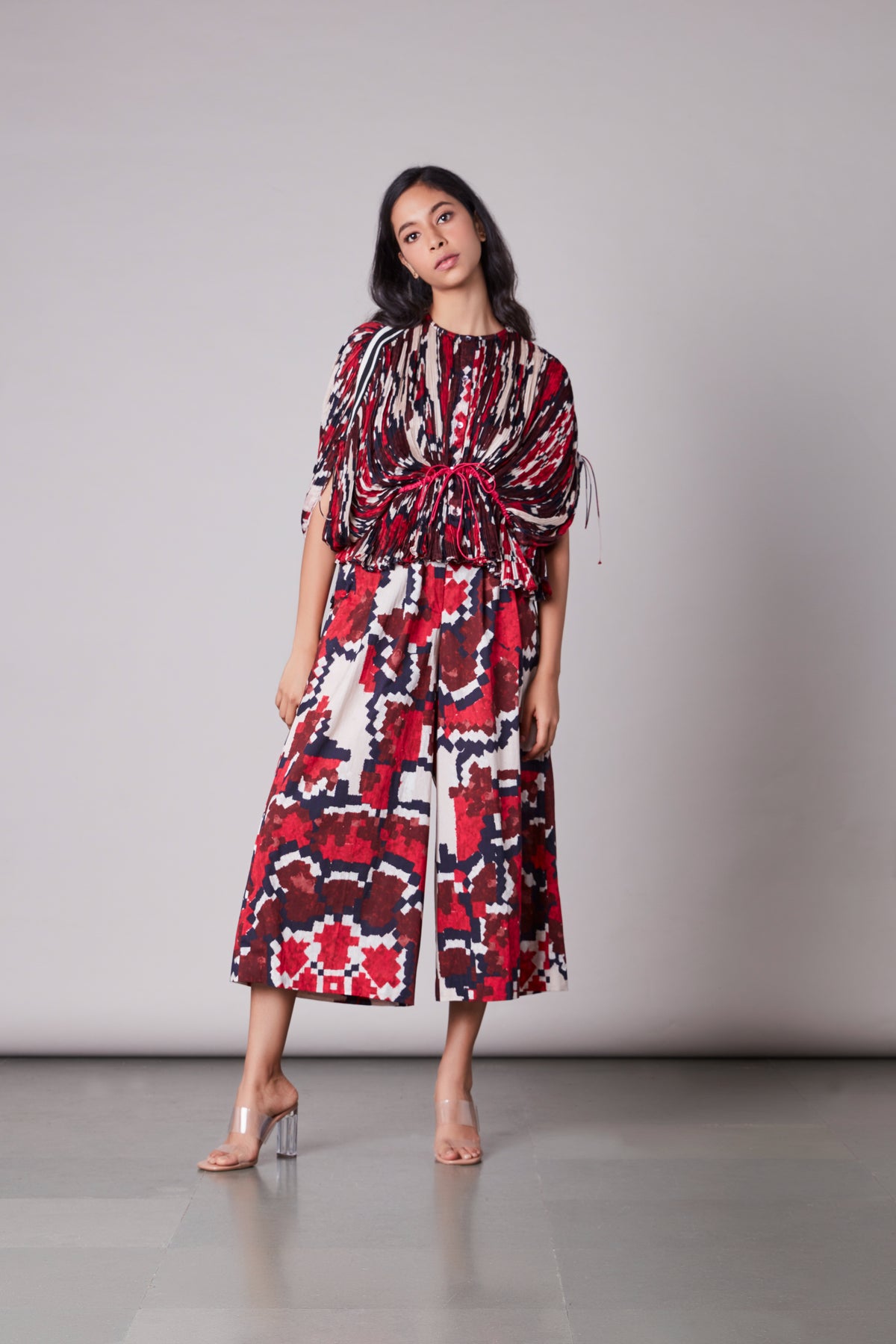 Ikat print blouse with culottes