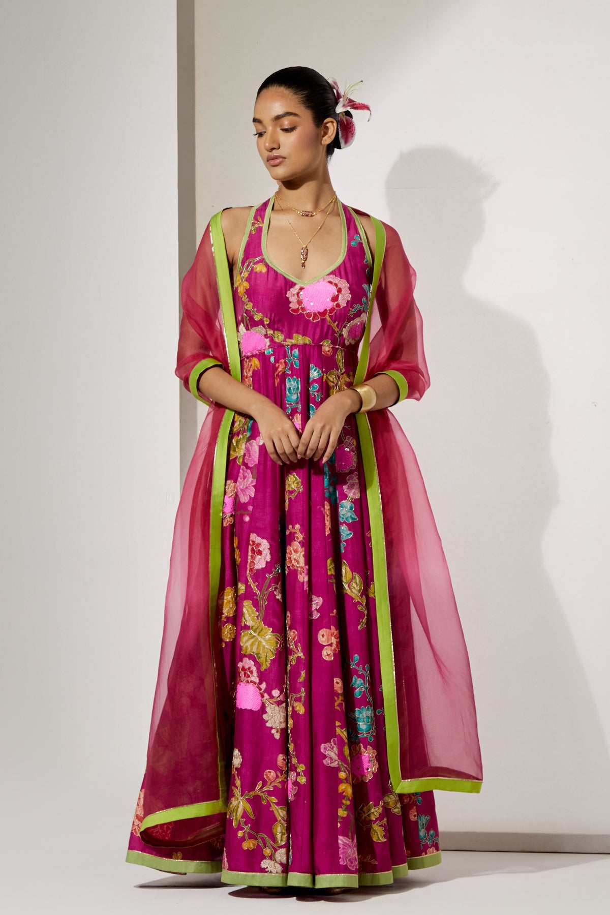 Fuchsia Bloom Anarkali Set