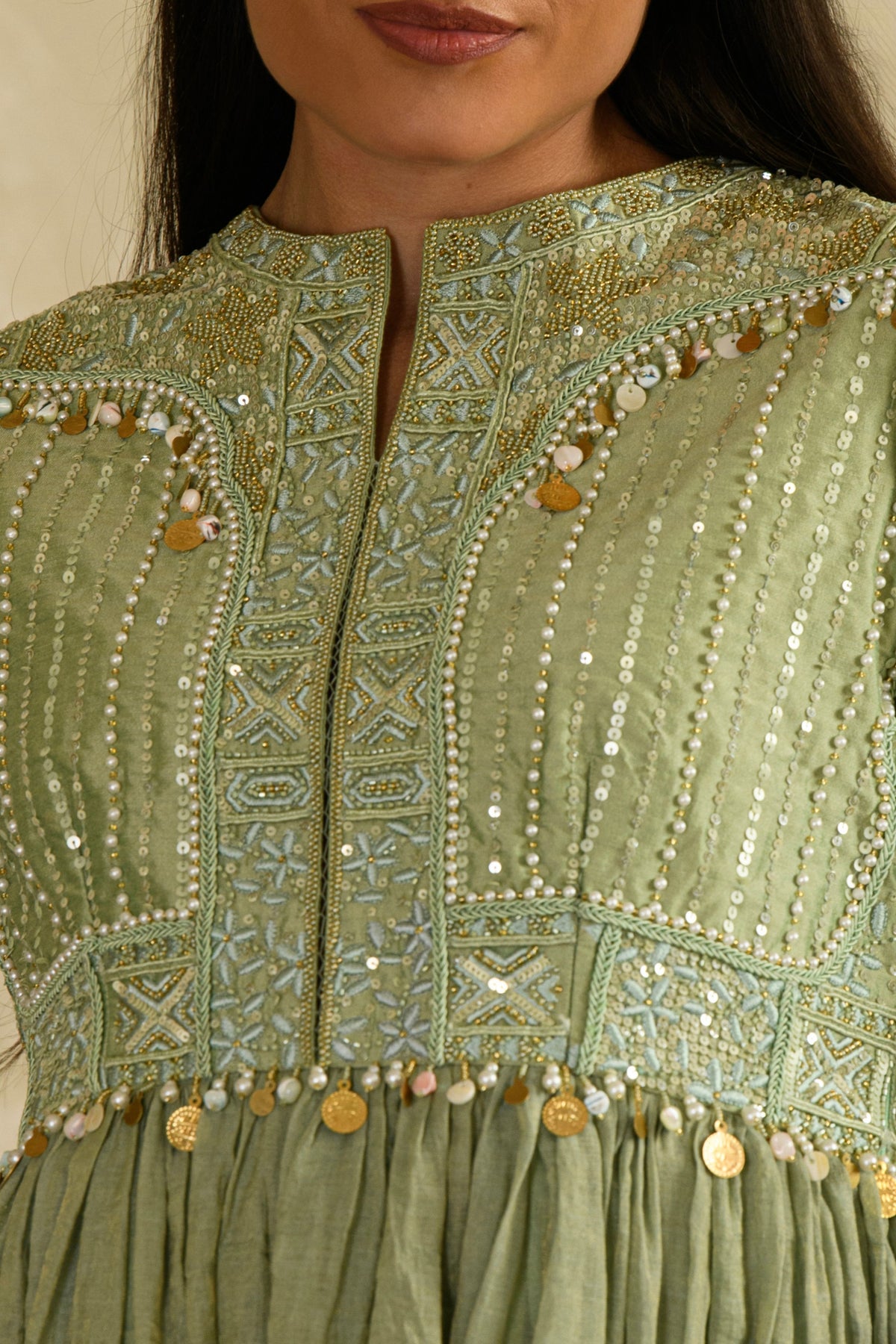 Dhun Pista Green Peplum Set