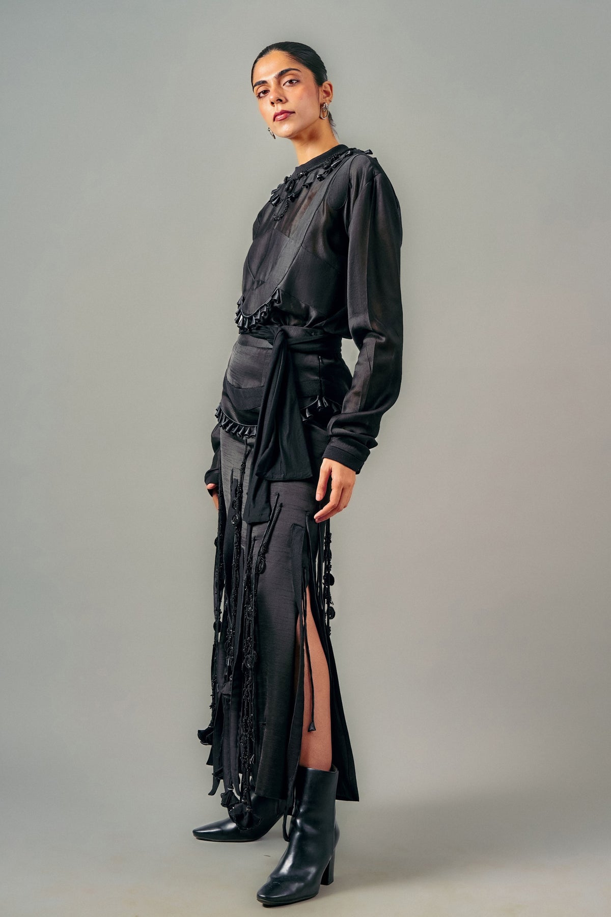 Patchwork Cut-Out Tassels Skirt Set