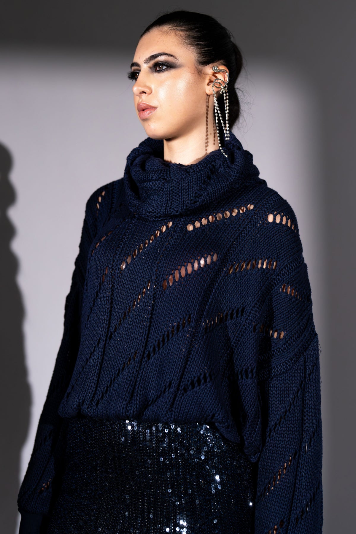 Navy Knit Cowl Jumper