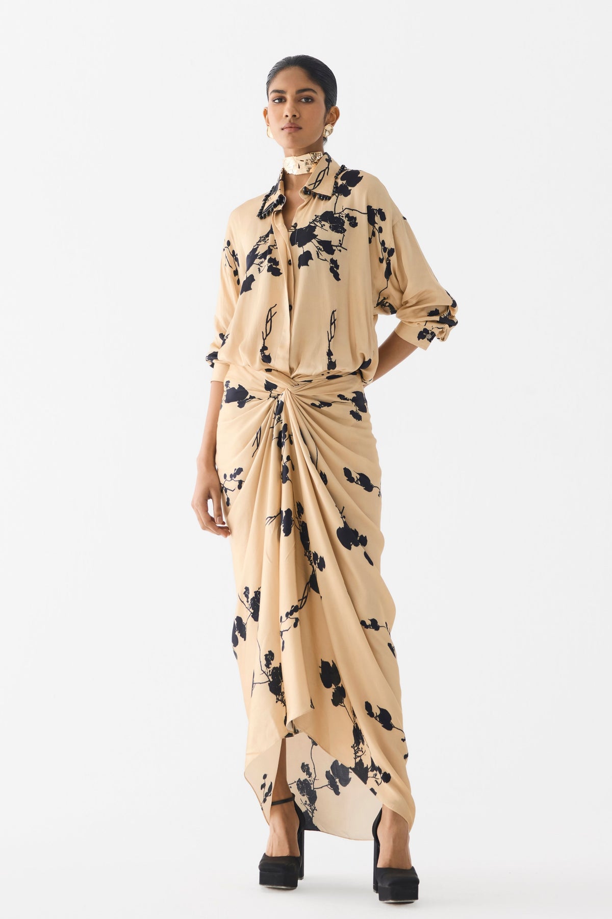 Cream Sakura Shirt Dress