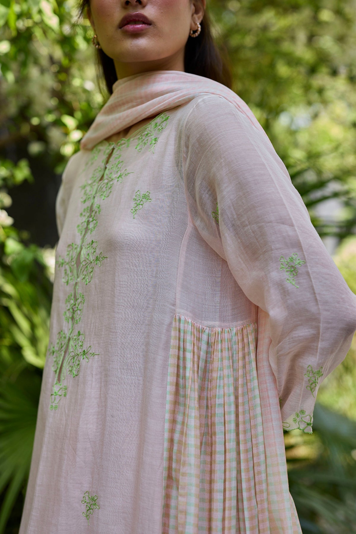 Thread & Bloom Pink Embroidered Kurta Set