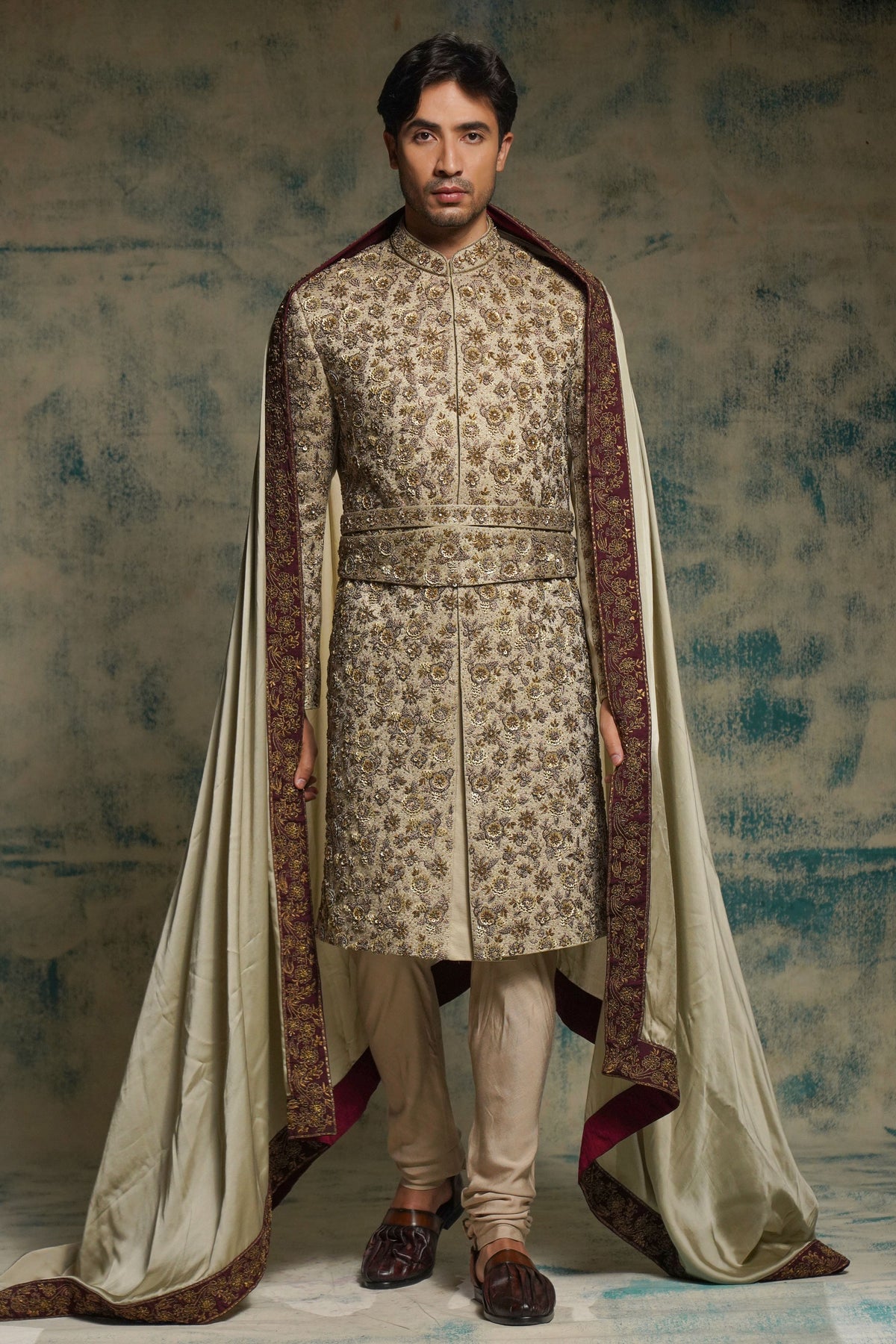 Sand Grey Sherwani Set