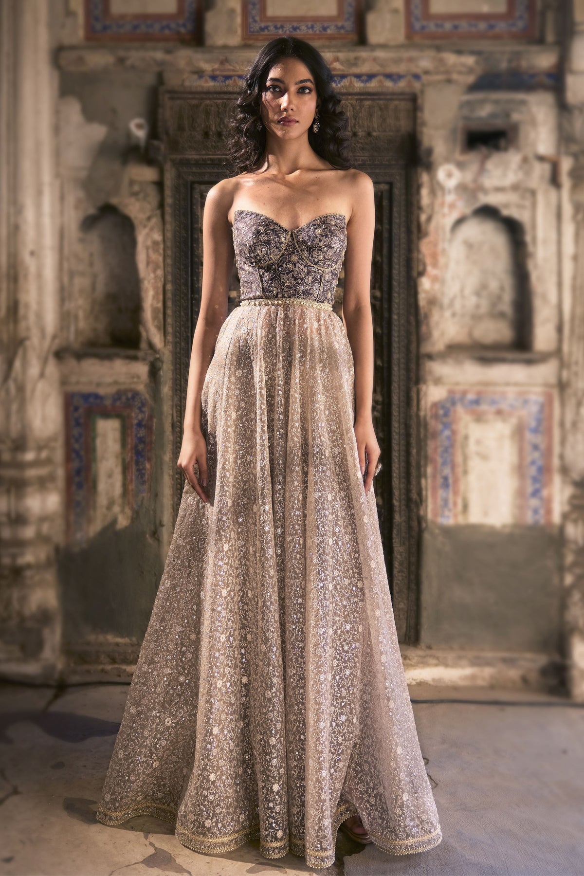 Nisa Taupe Gown Set