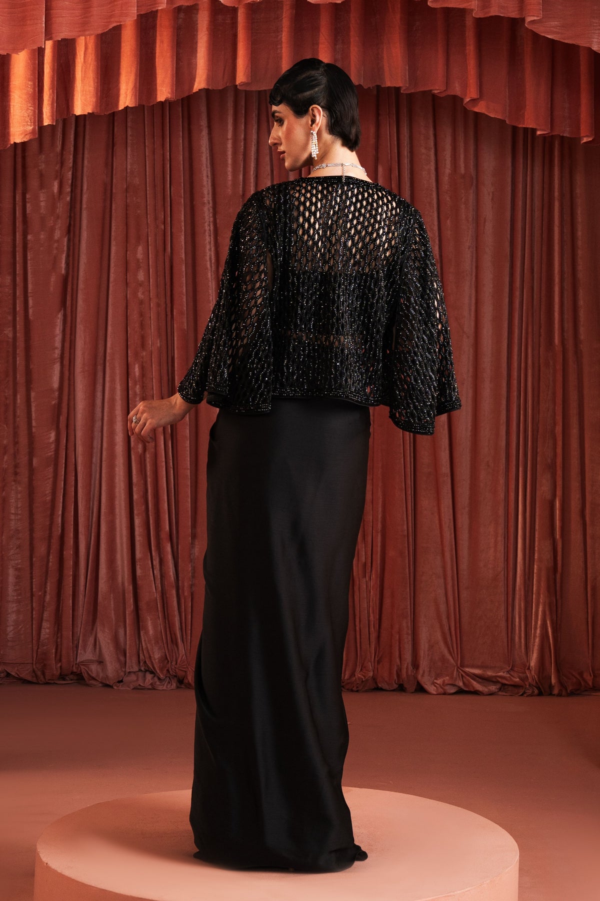 Black Beaded Cape Set