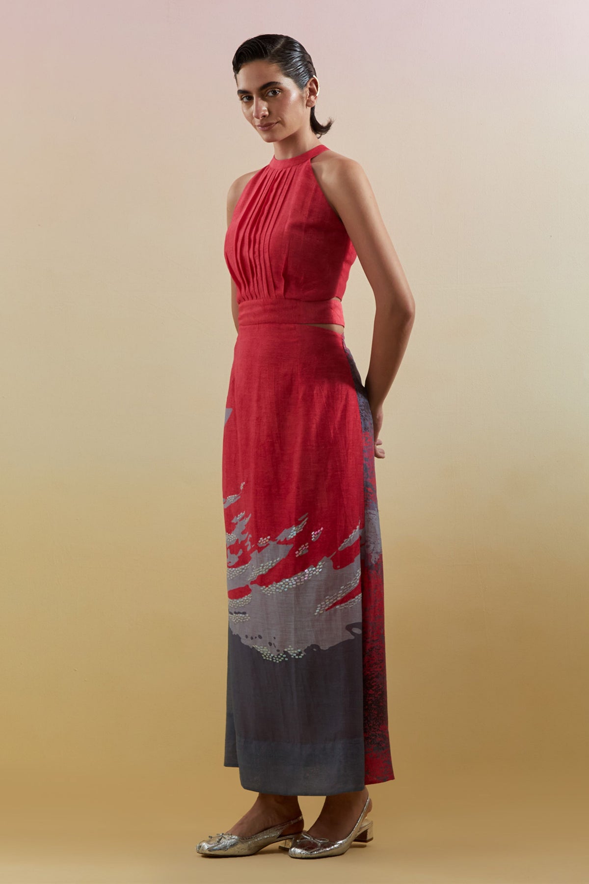 Gliss Pink & Grey Halter Dress